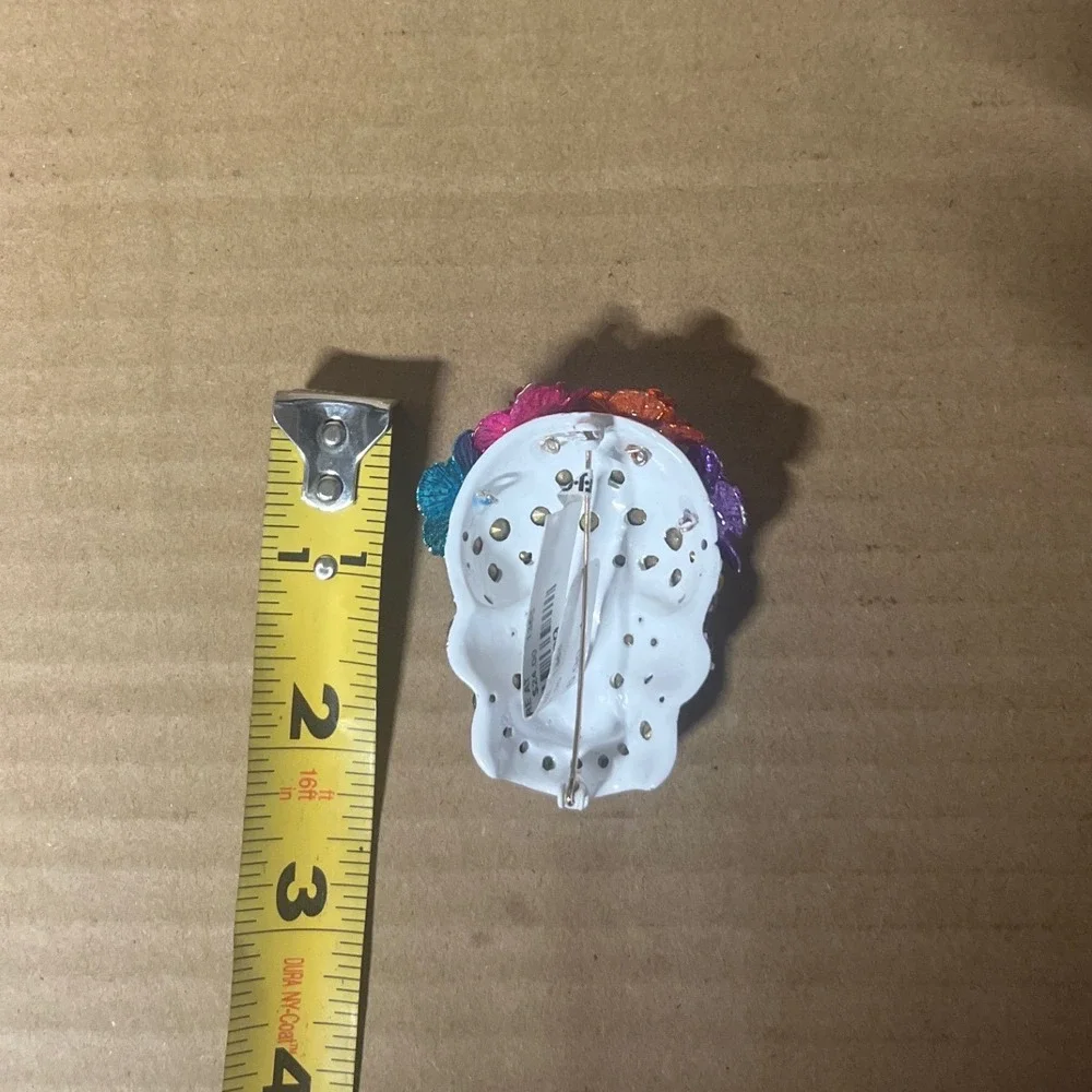 Betsey Johnson Rhinestone Sugar Skull Brooch Day of the Dead Floral  Pin NWT